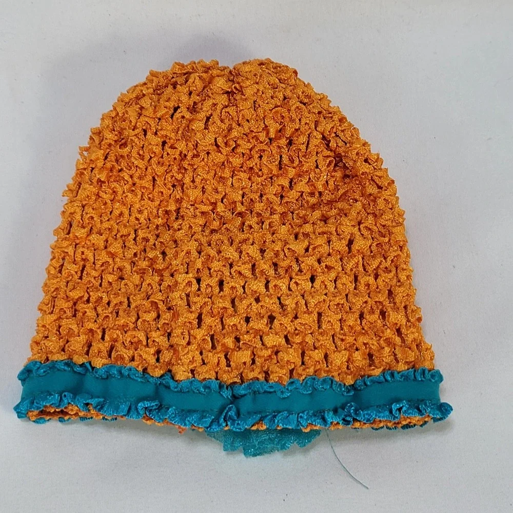 Miami Dolphins Baby Beanie Hat Orange Teal Crochet Flower Infant NFL Fan Gear